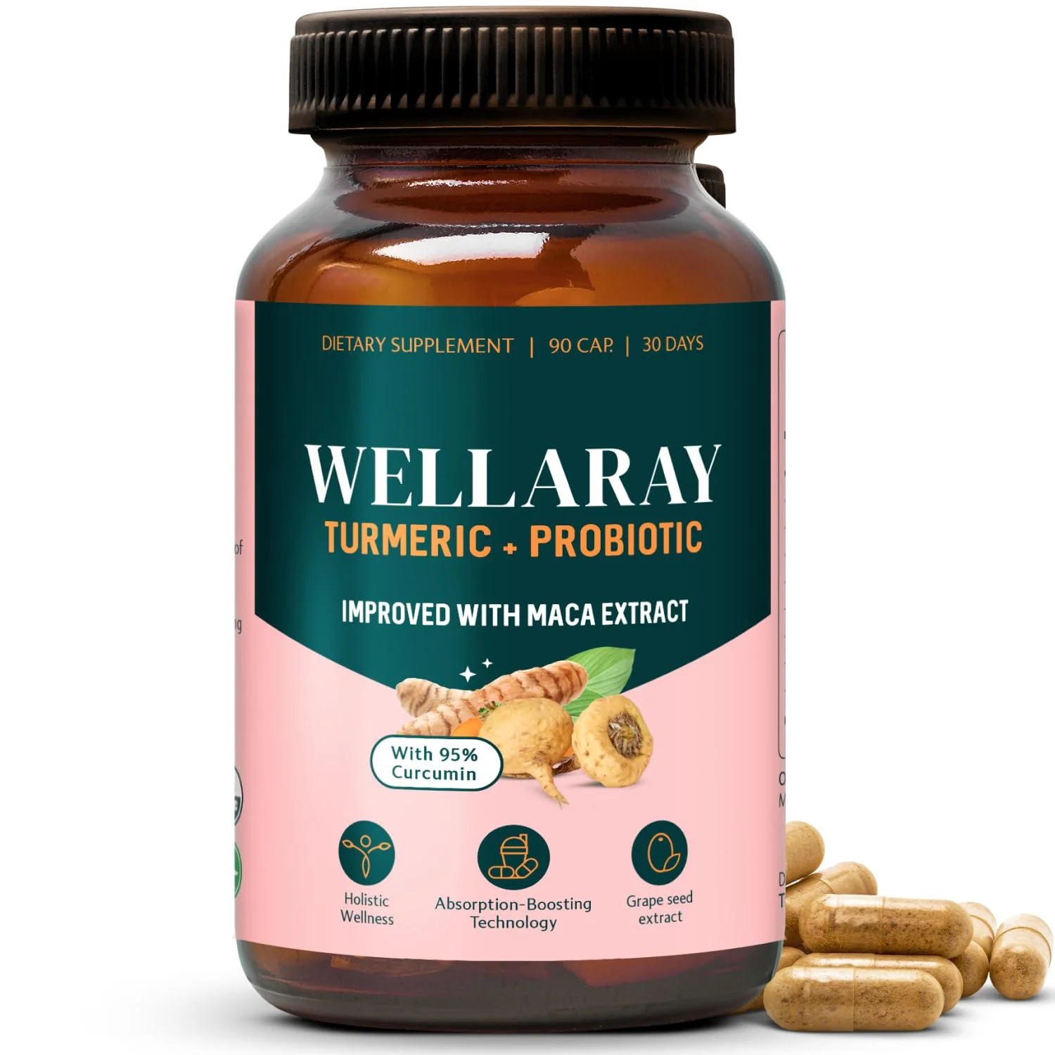 Wellaray Turmeric + Probiotic mit 90 Kapseln